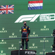 George Russell, Max Verstappen and Lewis Hamilton on the podium in Belgium